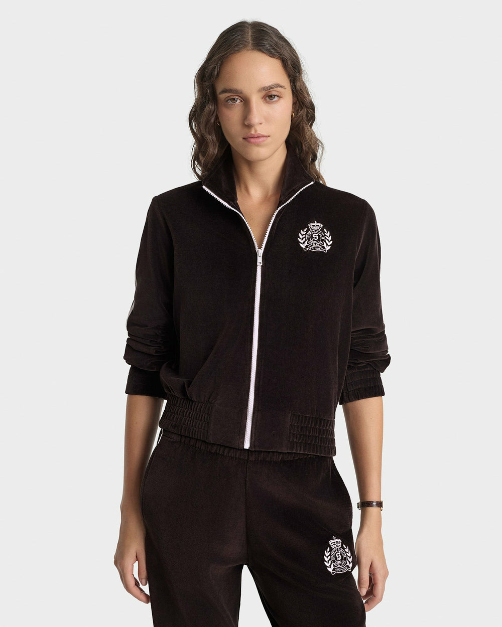 NY Crest Elio Velour Track Jacket - Chocolate Sporty & Rich US