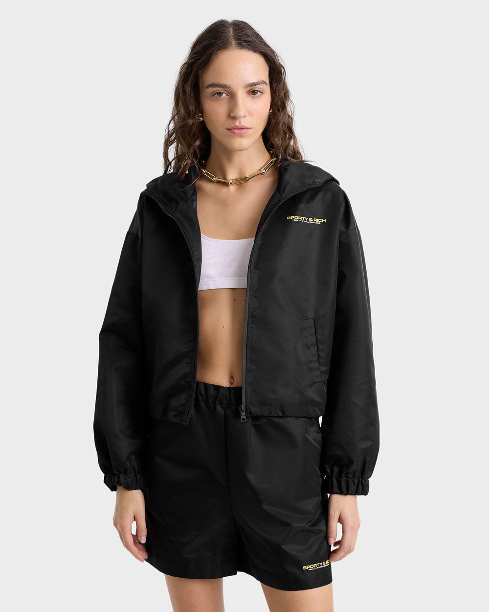 Bold Health Nylon Windbreaker - Black/Gold Sporty & Rich Online
