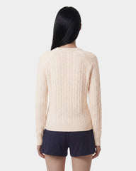 NY Crest V-Neck Cable Sweater - Ecru/Light Navy Sporty & Rich US