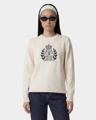 NY Crest Knitted Sweater - Ecru/Navy Sporty & Rich Sale