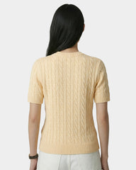 SRC Cotton Cableknit Sweater - Almond/Navy Sporty & Rich Sale