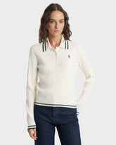 SRC Mini Cable LS Polo - Ecru/Forest Sporty & Rich Outlet
