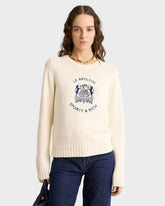Bristol Crest Cotton Knit Sweater - Cream Sporty & Rich US