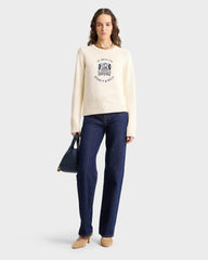 Bristol Crest Cotton Knit Sweater - Cream Sporty & Rich US