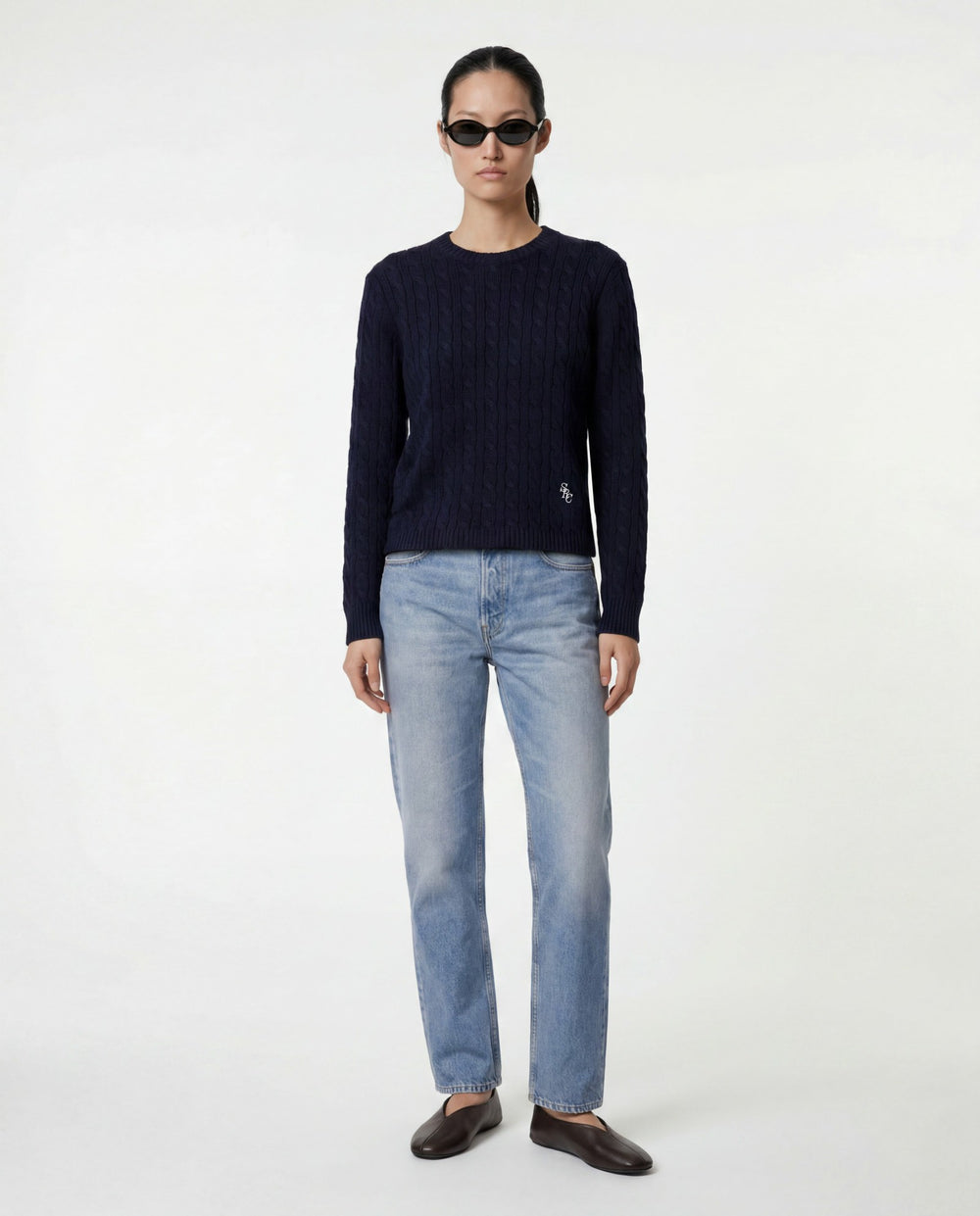 SRC Cable Sweater - Dark Navy Sporty & Rich Sale