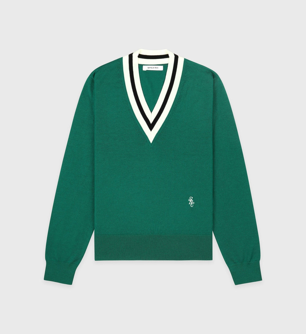 SRC Minimalist V-Neck Sweater - Alpine/Navy/Off White Sporty & Rich Discount
