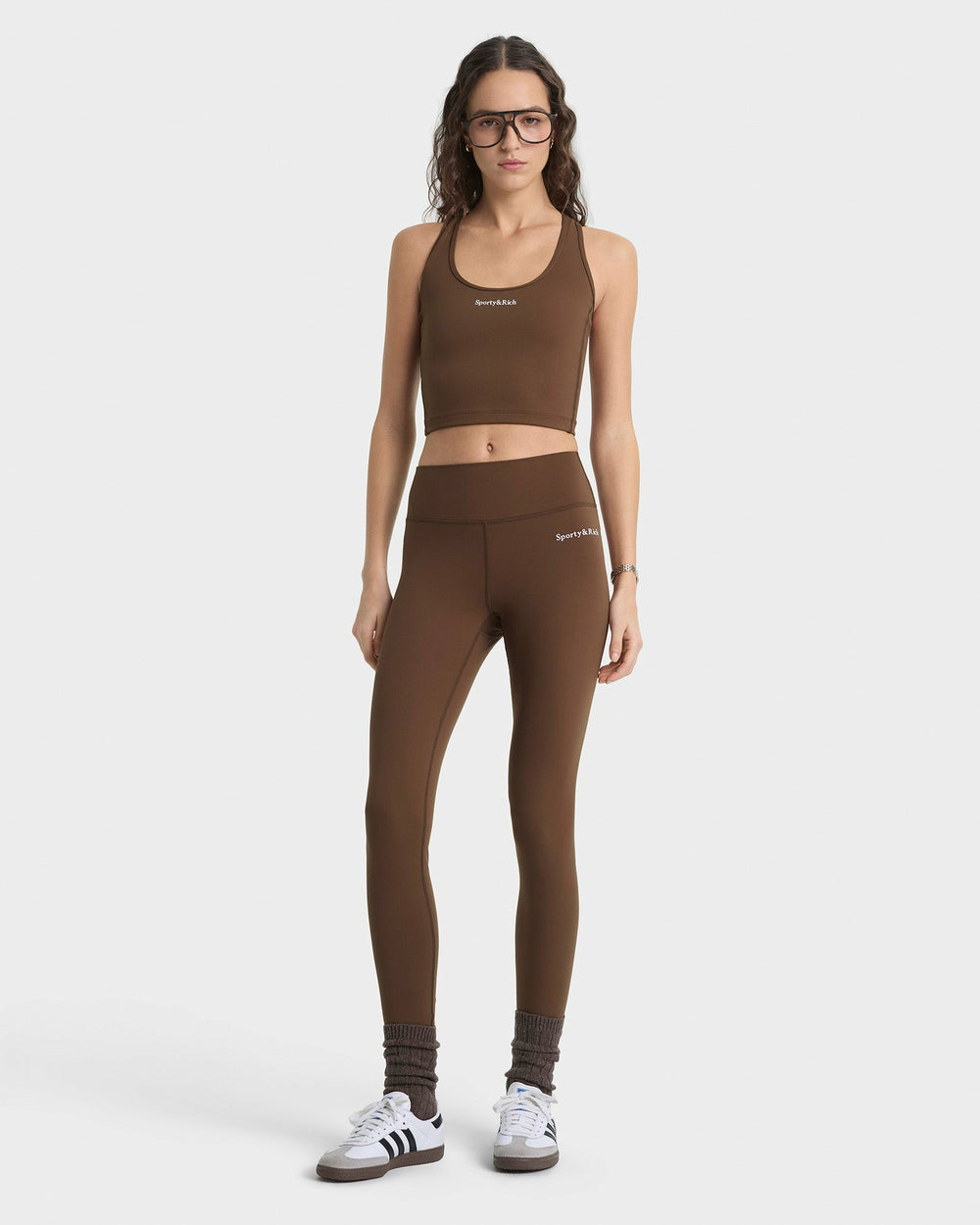 Serif Logo Legging - Toffee/White Sporty & Rich US