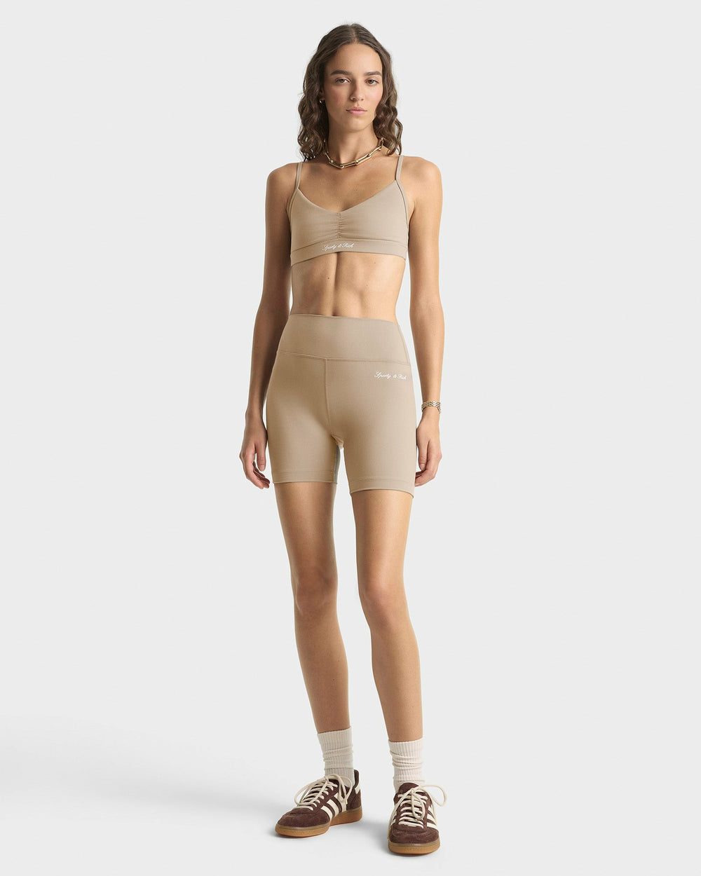 Signature Logo Biker Short - Hazelnut/White Sporty & Rich Outlet