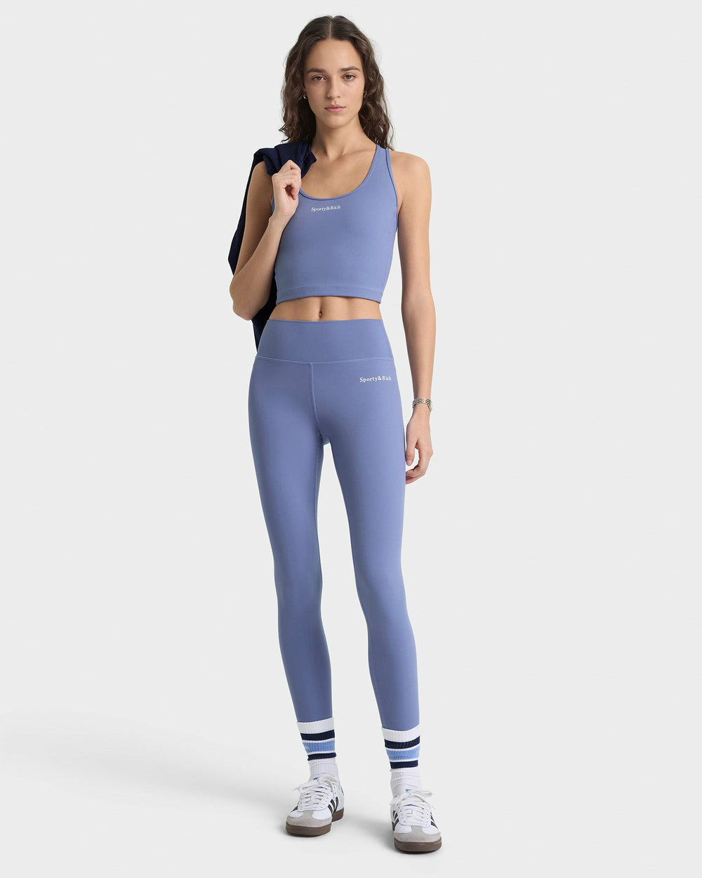 Serif Logo Legging - Colony Blue/White Sporty & Rich US
