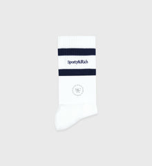 Serif Logo Socks - White/Navy Sporty & Rich Sale
