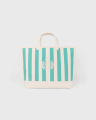 NY Crest Beach Tote - Natural/Amalfi Green Sporty & Rich Sale