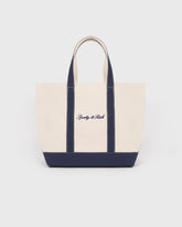 Signature Logo Medium Tote - Natural/Dark Navy Sporty & Rich Discount