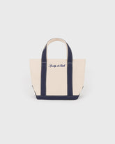 Signature Logo Mini Tote - Natural/Dark Navy Sporty & Rich For Sale