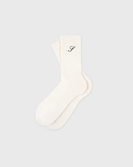 S Logo Wide Rib Cotton Socks - Ecru Sporty & Rich Outlet