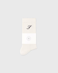 S Logo Wide Rib Cotton Socks - Ecru Sporty & Rich Outlet