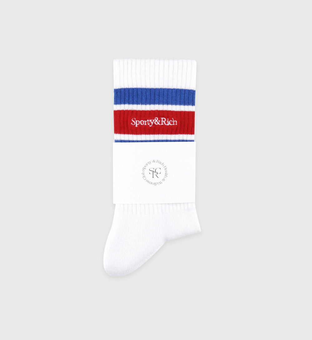 Serif Logo Socks - White/Team Blue/Ruby Sporty & Rich Outlet
