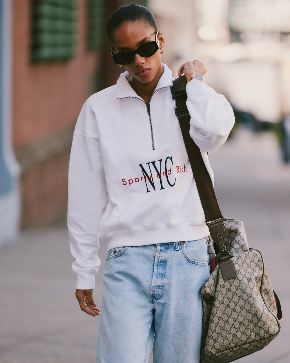 NY Minute Quarter Zip - White/Navy Sporty & Rich For Sale
