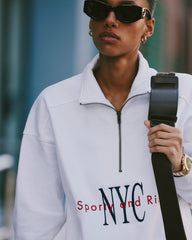 NY Minute Quarter Zip - White/Navy Sporty & Rich For Sale
