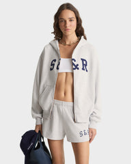 S&R Ivy Zip Hoodie - Heather Gray/Navy Sporty & Rich For Sale