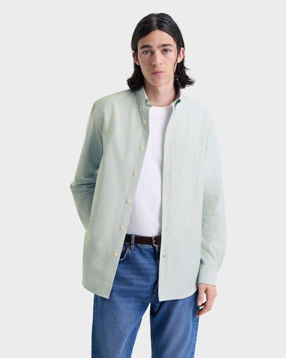 SRC Oversized Oxford Shirt Men - Forest striped Sporty & Rich Discount