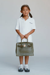 Signature Logo Kids Terry Polo - White/Light Navy Sporty & Rich Outlet