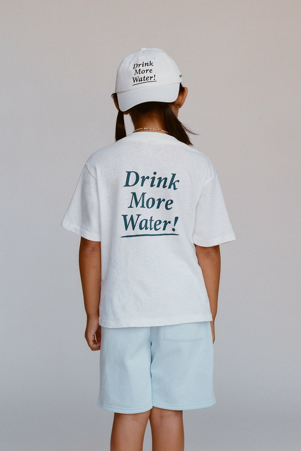 Drink More Water Kids T-Shirt - White/Light Navy Sporty & Rich Online