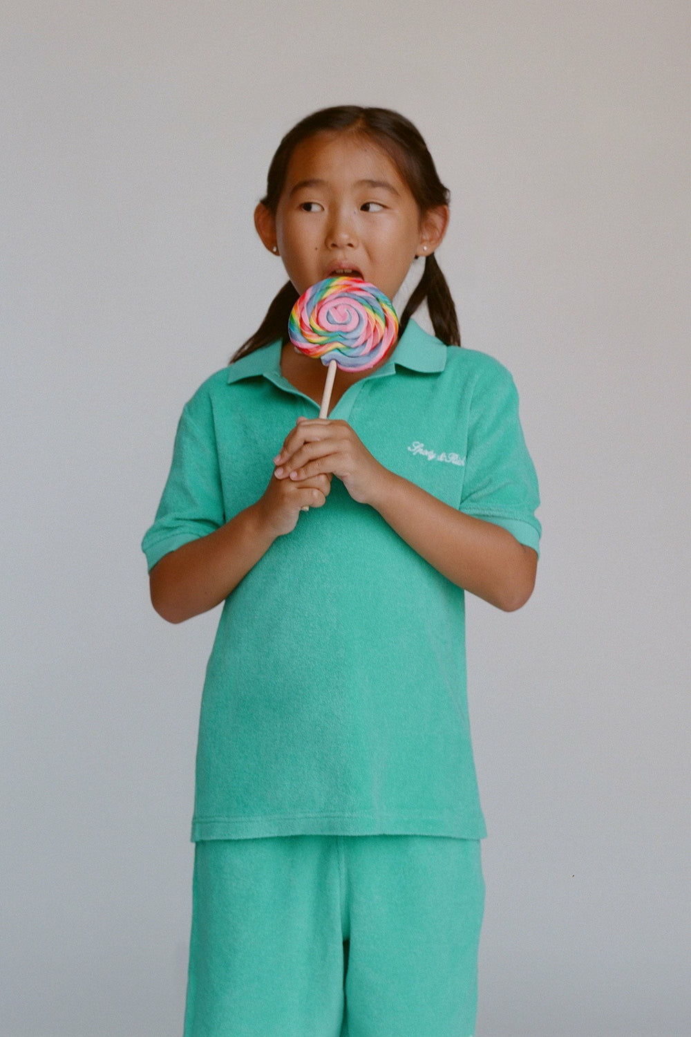 Signature Logo Kids Terry Polo - Amalfi Green/White Sporty & Rich Discount