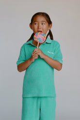 Signature Logo Kids Terry Short - Amalfi Green/White Sporty & Rich For Sale