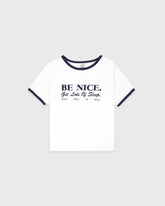 Be Nice Kids Ringer Tee - White/Light Navy/Light Navy Sporty & Rich For Sale