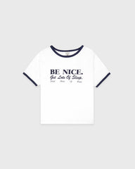 Be Nice Kids Ringer Tee - White/Light Navy/Light Navy Sporty & Rich For Sale