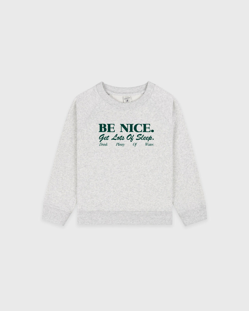 Be Nice Kids Crewneck - Heather Gray/Forest Sporty & Rich US
