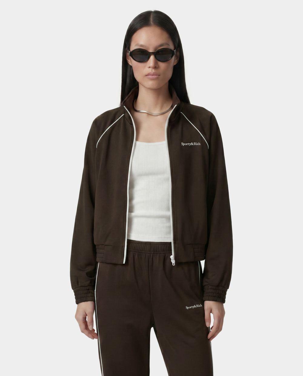 Serif Logo Retro Track Jacket - Cioco/White Sporty & Rich Discount