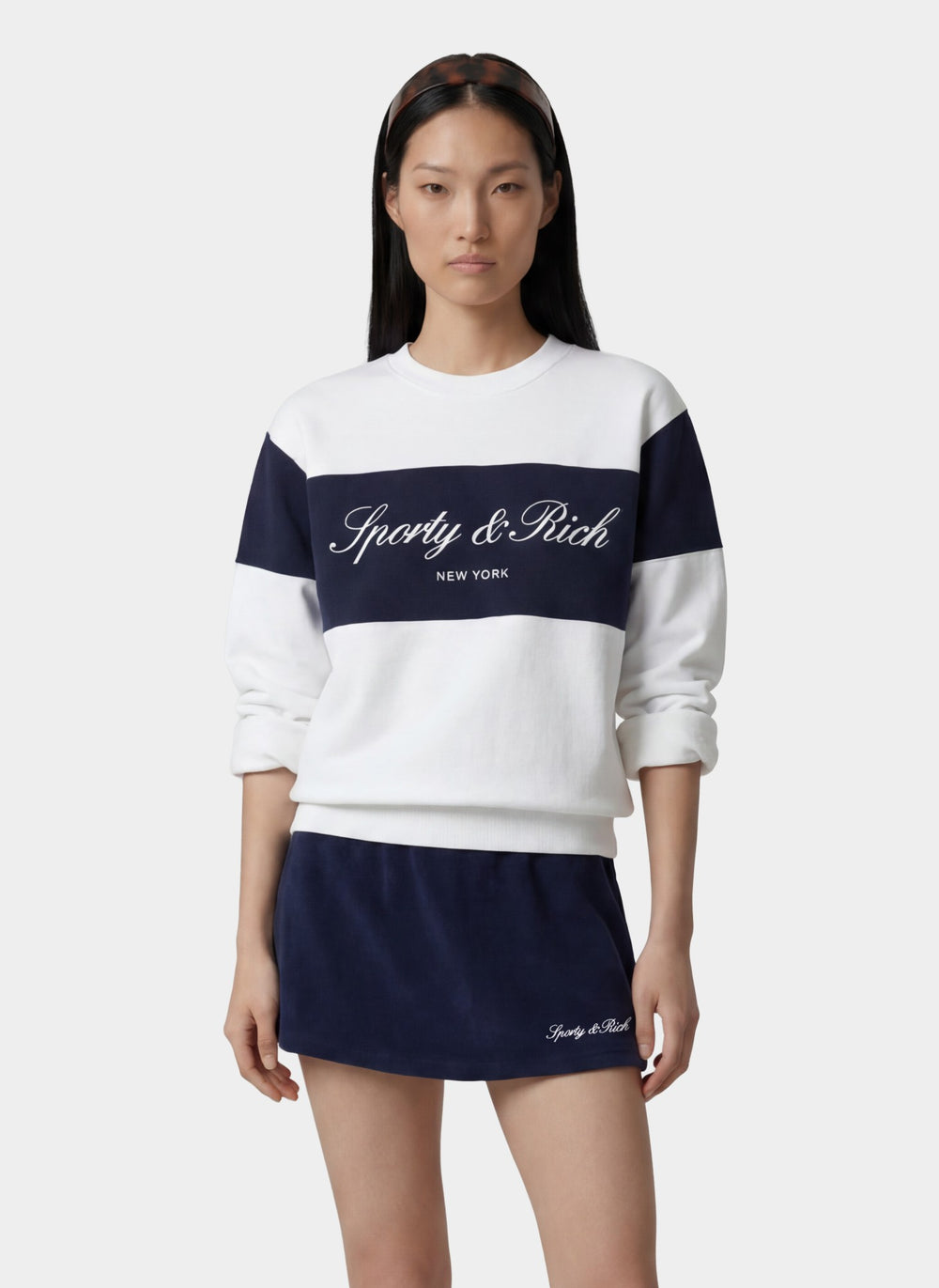 Signature Logo Block Crewneck - White Sporty & Rich Discount
