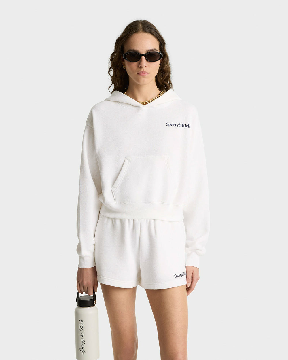 Health Is Wealth Soft Cropped Hoodie - White/Navy Sporty & Rich US