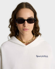 Health Is Wealth Soft Cropped Hoodie - White/Navy Sporty & Rich US