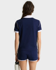 Crown 70s Pique Polo - Navy/White Sporty & Rich For Sale