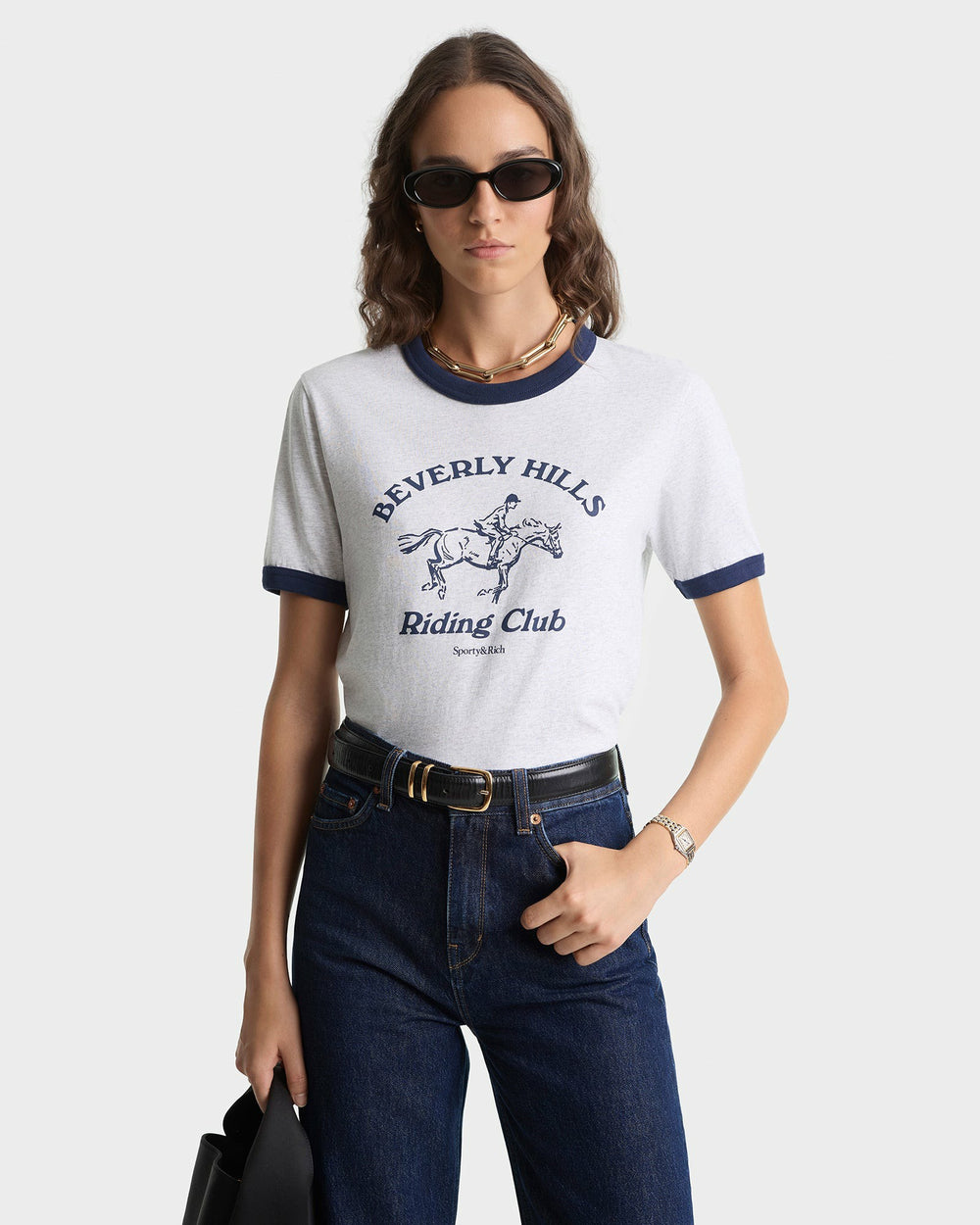 BH Riding Club Ringer Tee - Heather Gray/Dark Navy Sporty & Rich Outlet