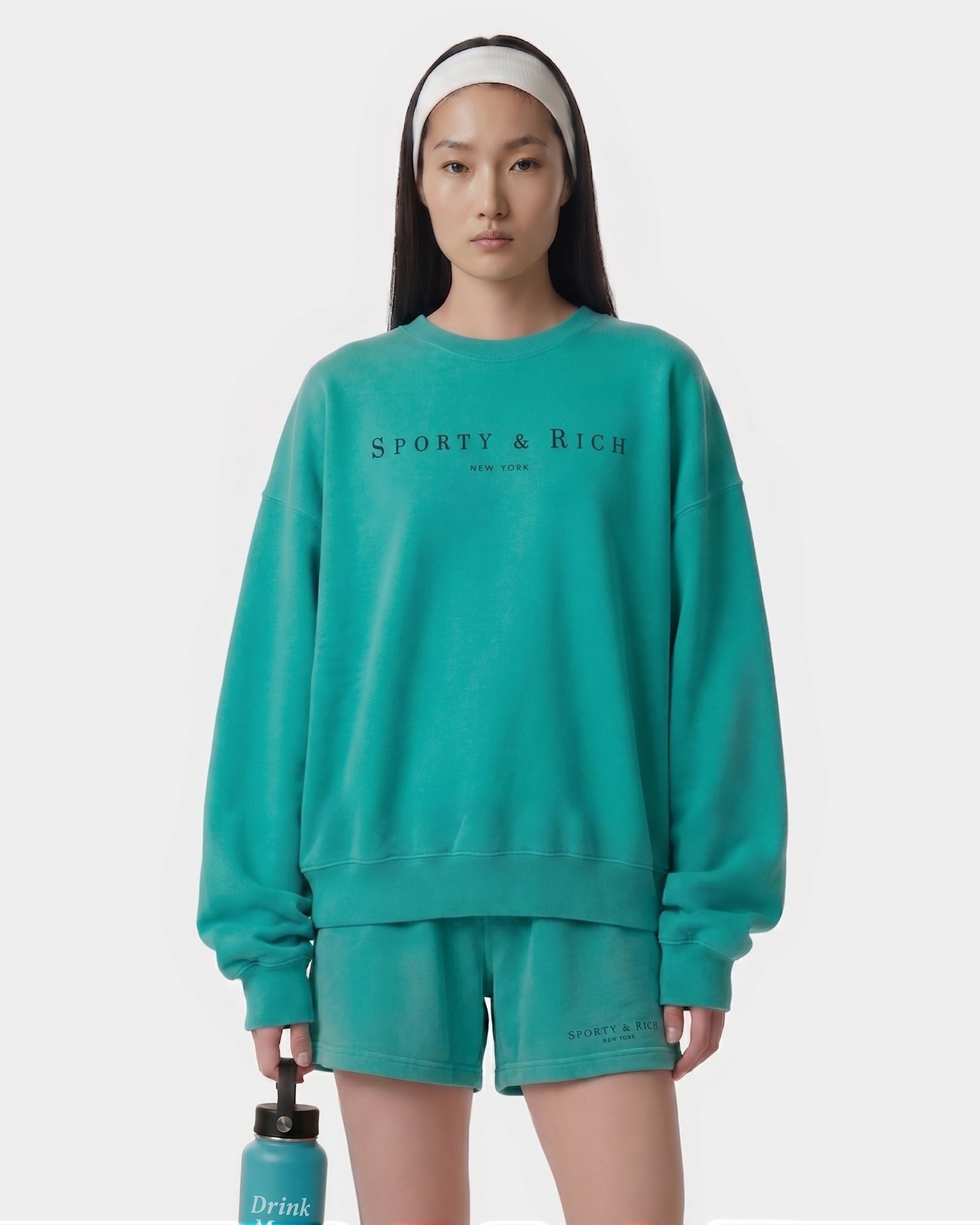 Title Embroidered Crewneck - Amalfi Green/Light Navy Sporty & Rich Sale