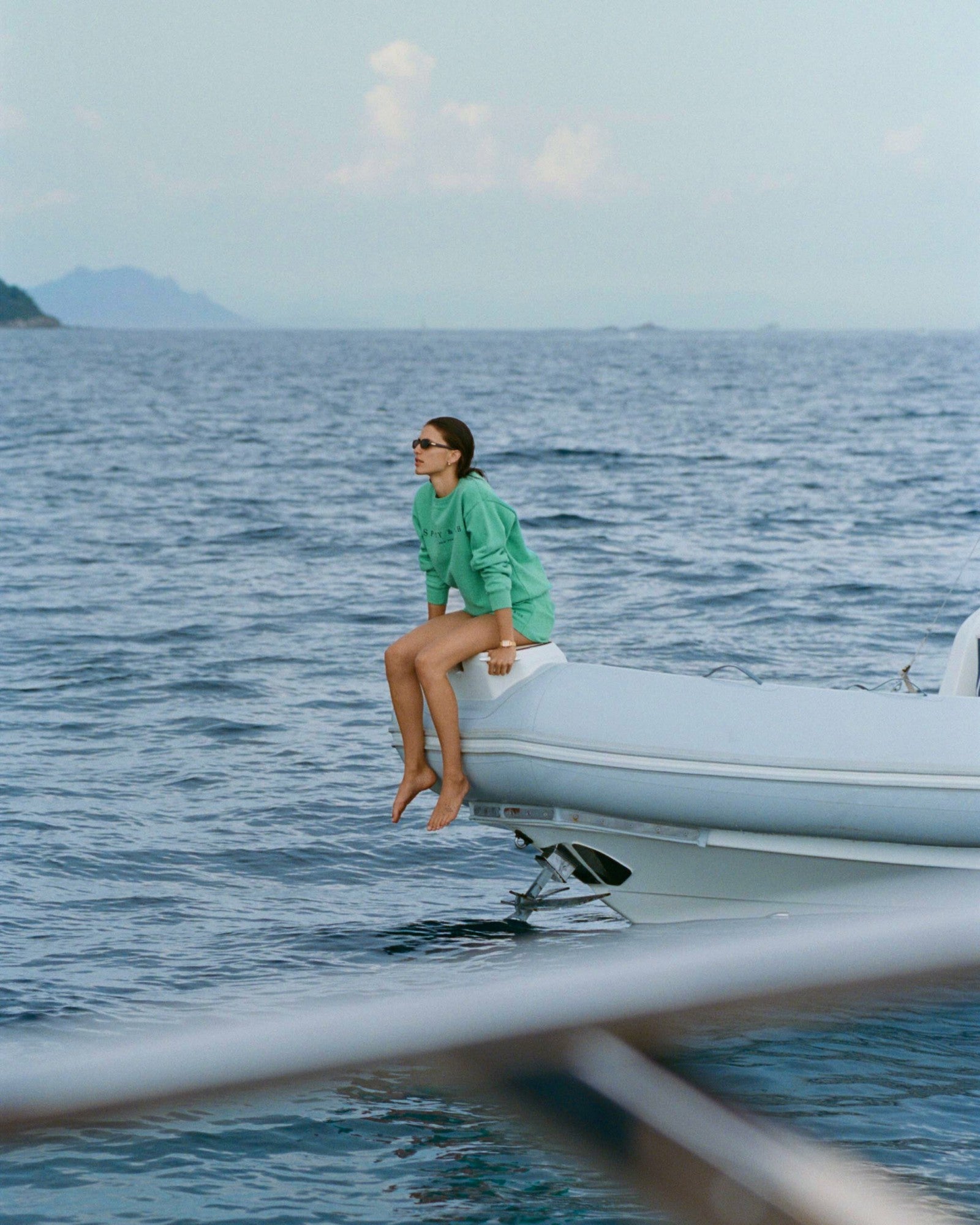 Title Embroidered Crewneck - Amalfi Green/Light Navy Sporty & Rich Sale