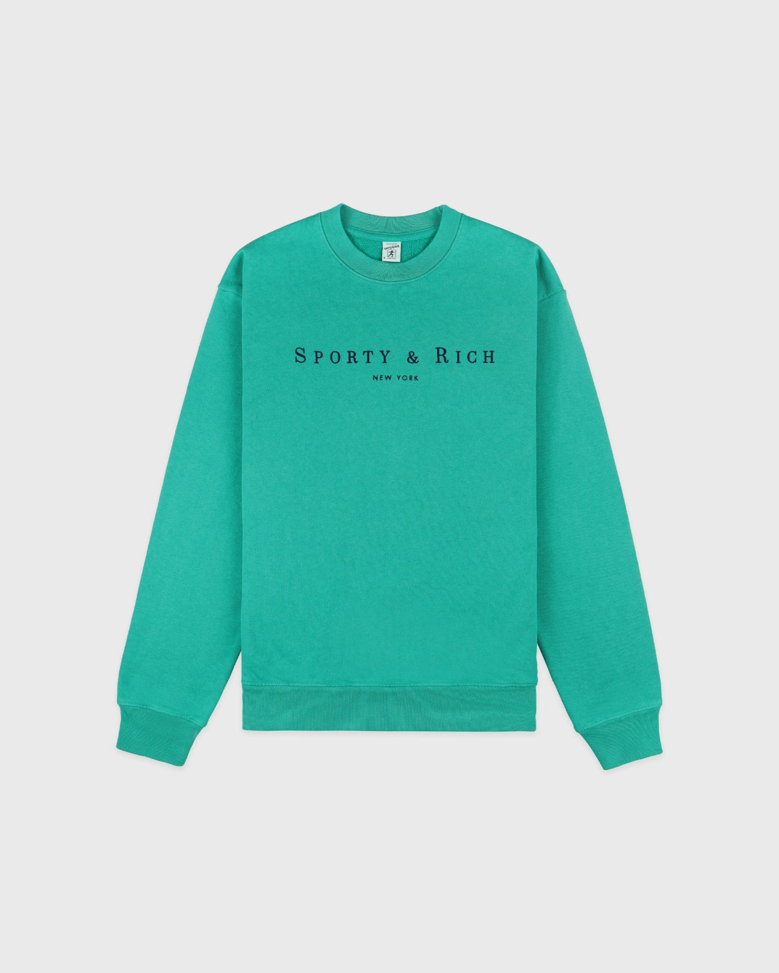 Title Embroidered Crewneck - Amalfi Green/Light Navy Sporty & Rich Sale