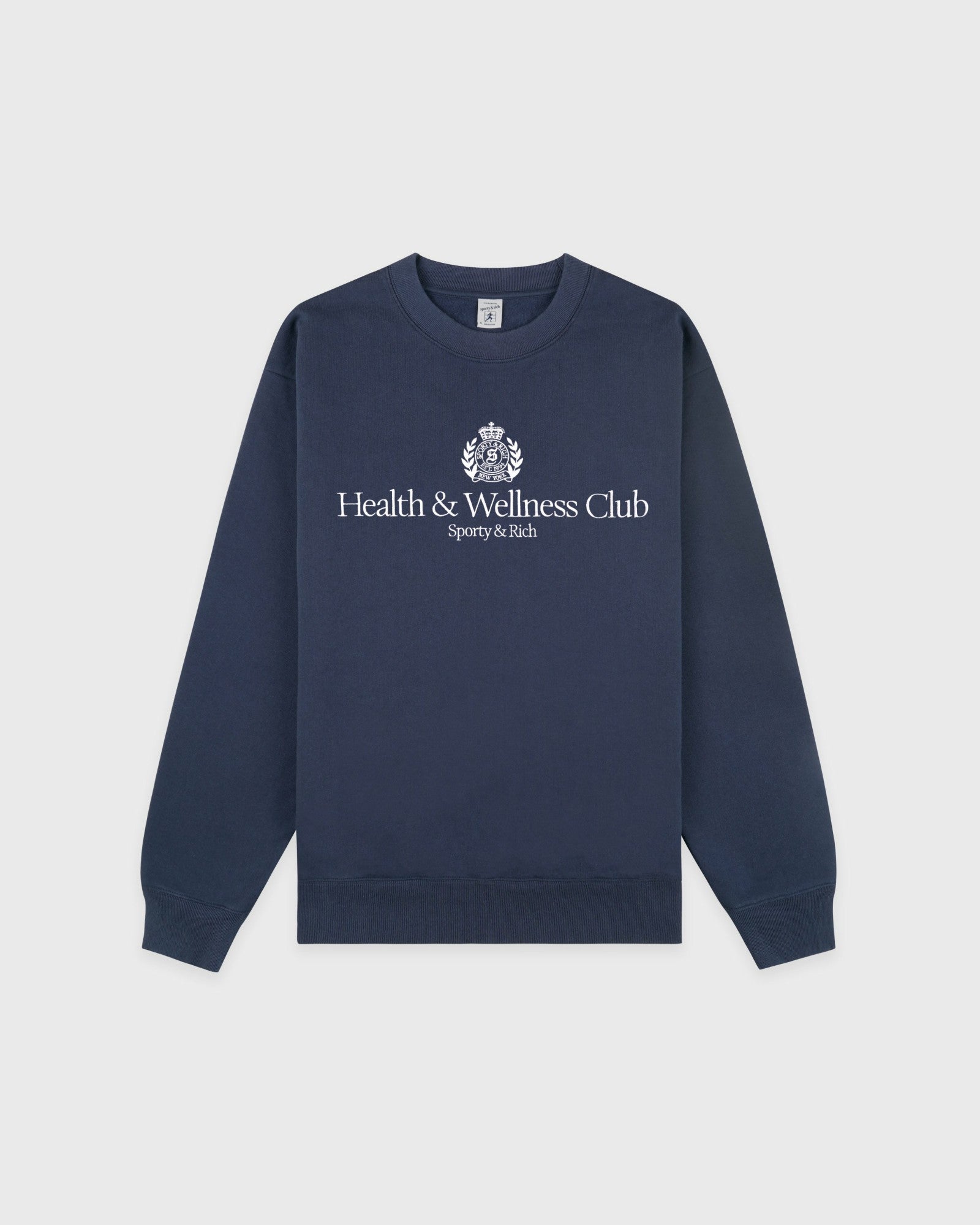 H&W Crest Embroidered Crewneck - Light Navy/White Sporty & Rich Discount