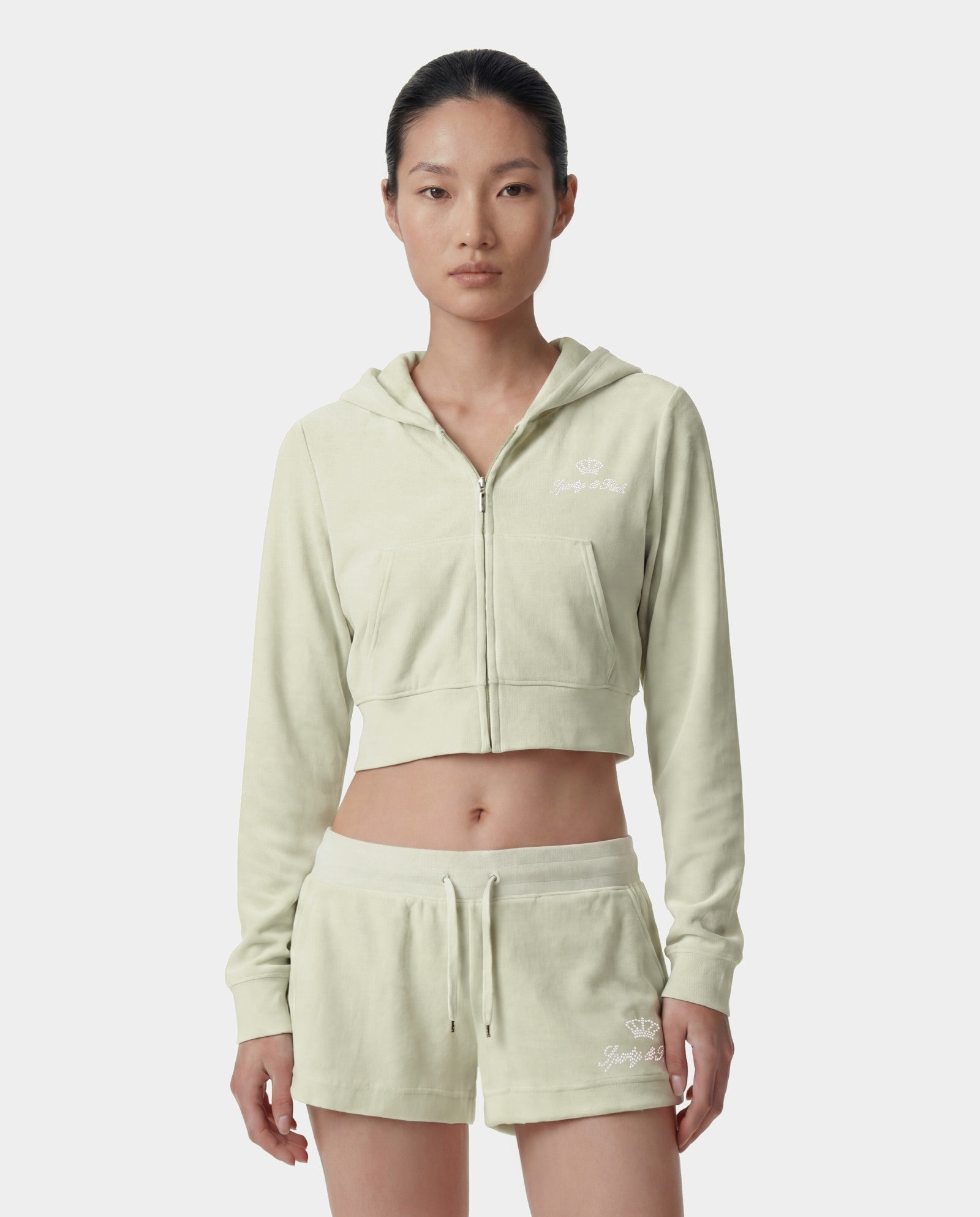 Juicy Script Velour Zip Hoodie - Sage Sporty & Rich Discount