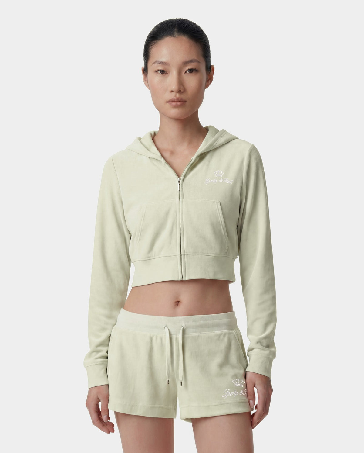 Juicy Script Velour Zip Hoodie - Sage Sporty & Rich Discount