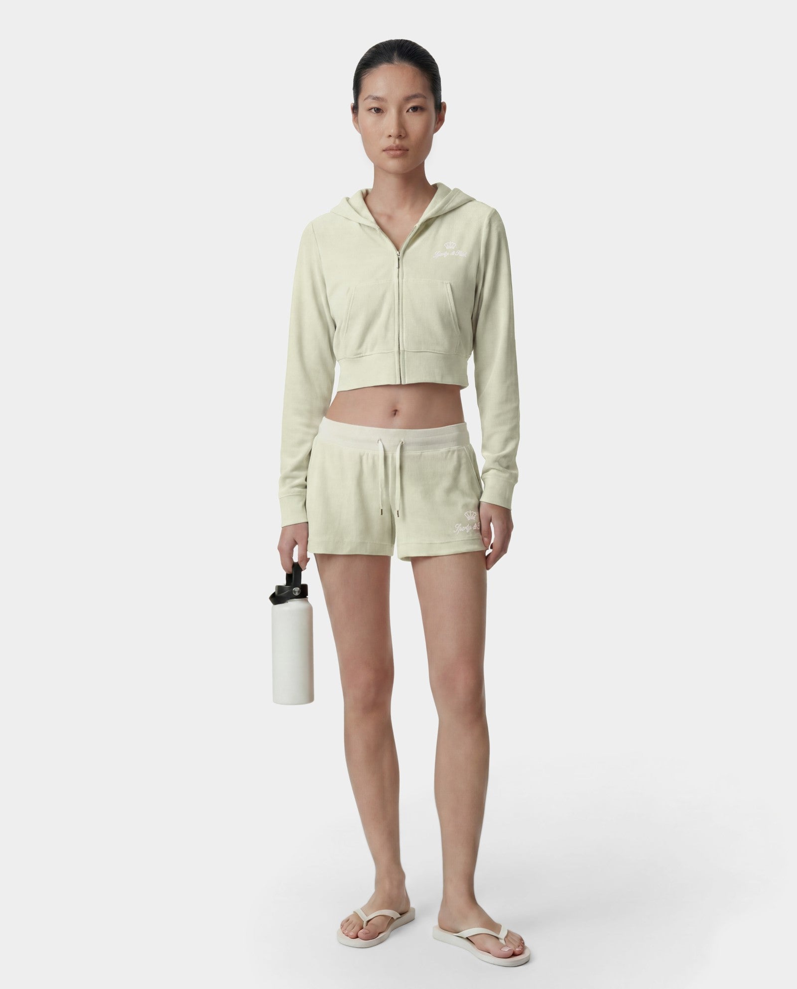 Juicy Script Velour Zip Hoodie - Sage Sporty & Rich Discount