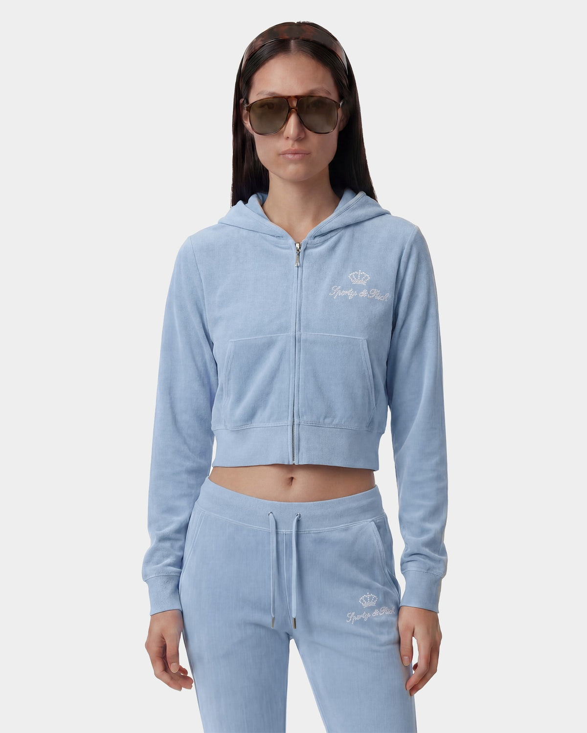 Juicy Script Velour Zip Hoodie - Sky Blue Sporty & Rich For Sale