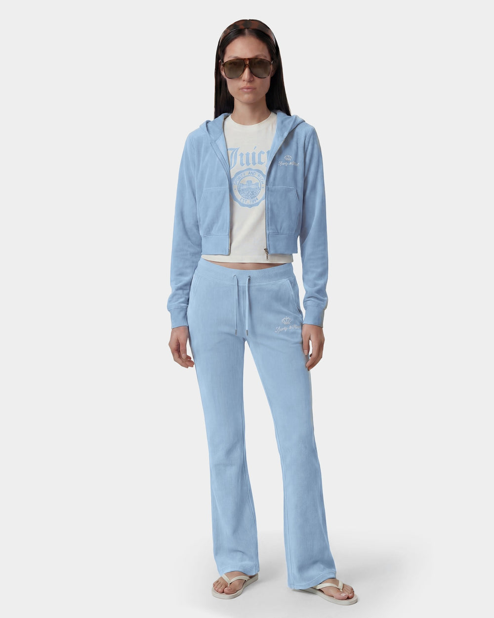 Juicy Script Velour Zip Hoodie - Sky Blue Sporty & Rich For Sale