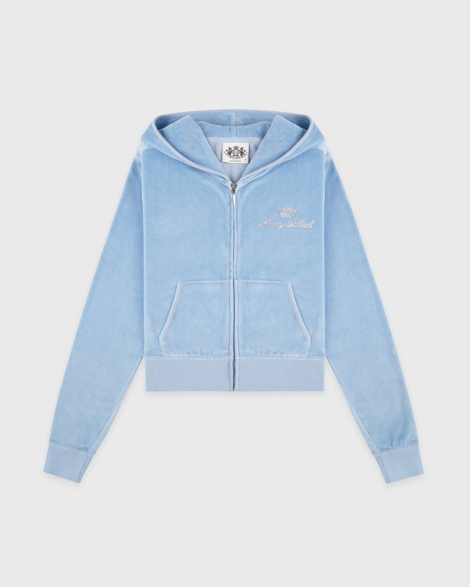 Juicy Script Velour Zip Hoodie - Sky Blue Sporty & Rich For Sale