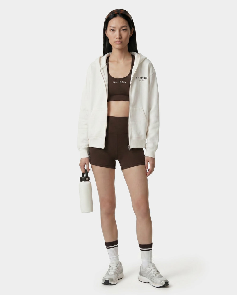 SR Sport Embroidered Zip Hoodie - Ecru Sporty & Rich Online