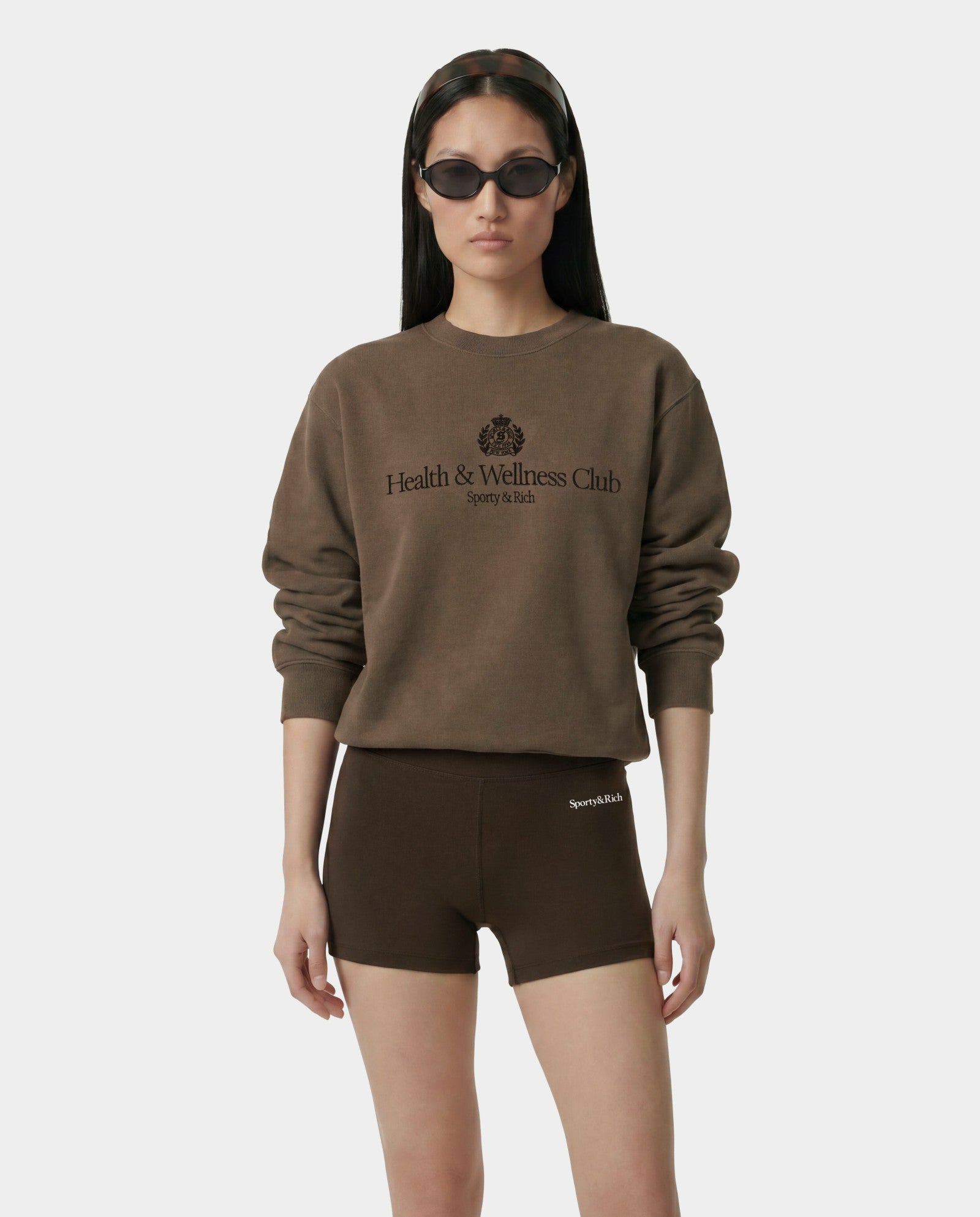 H&W Crest Embroidered Crewneck - Sand Sporty & Rich Outlet