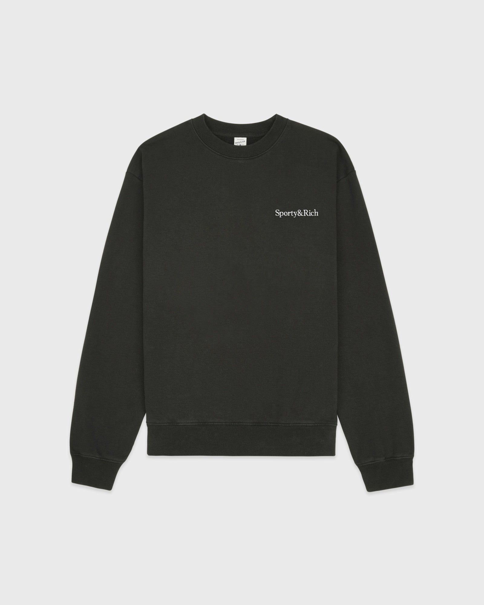 Serif Logo Embroidered Crewneck - Faded Black/White Sporty & Rich Sale
